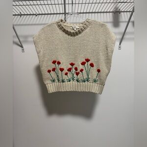 Together Women’s Cream Sweater with Red Floral Design Size 2 (Medium)